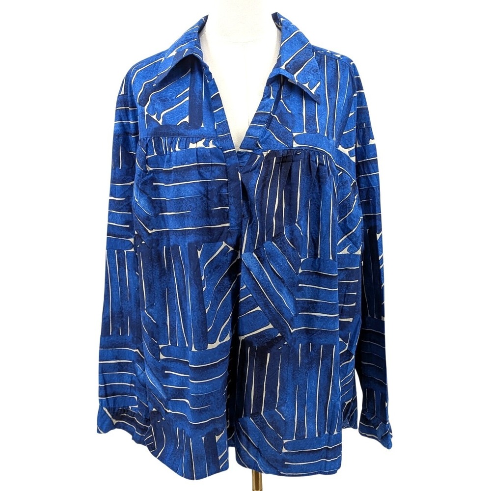 Lane Bryant Cotton Tunic Blouse Blue Abstract Print plus 22 24